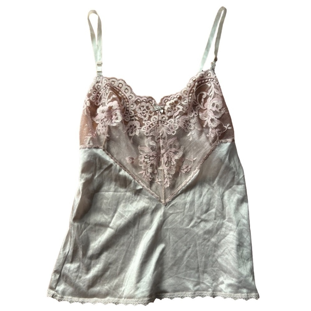 Lace Trim Satin Cami Top in Blush Pink